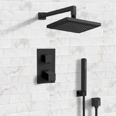 Matte Black Thermostatic Shower System with Handheld, Rain Shower Head, Shower Faucet Set
